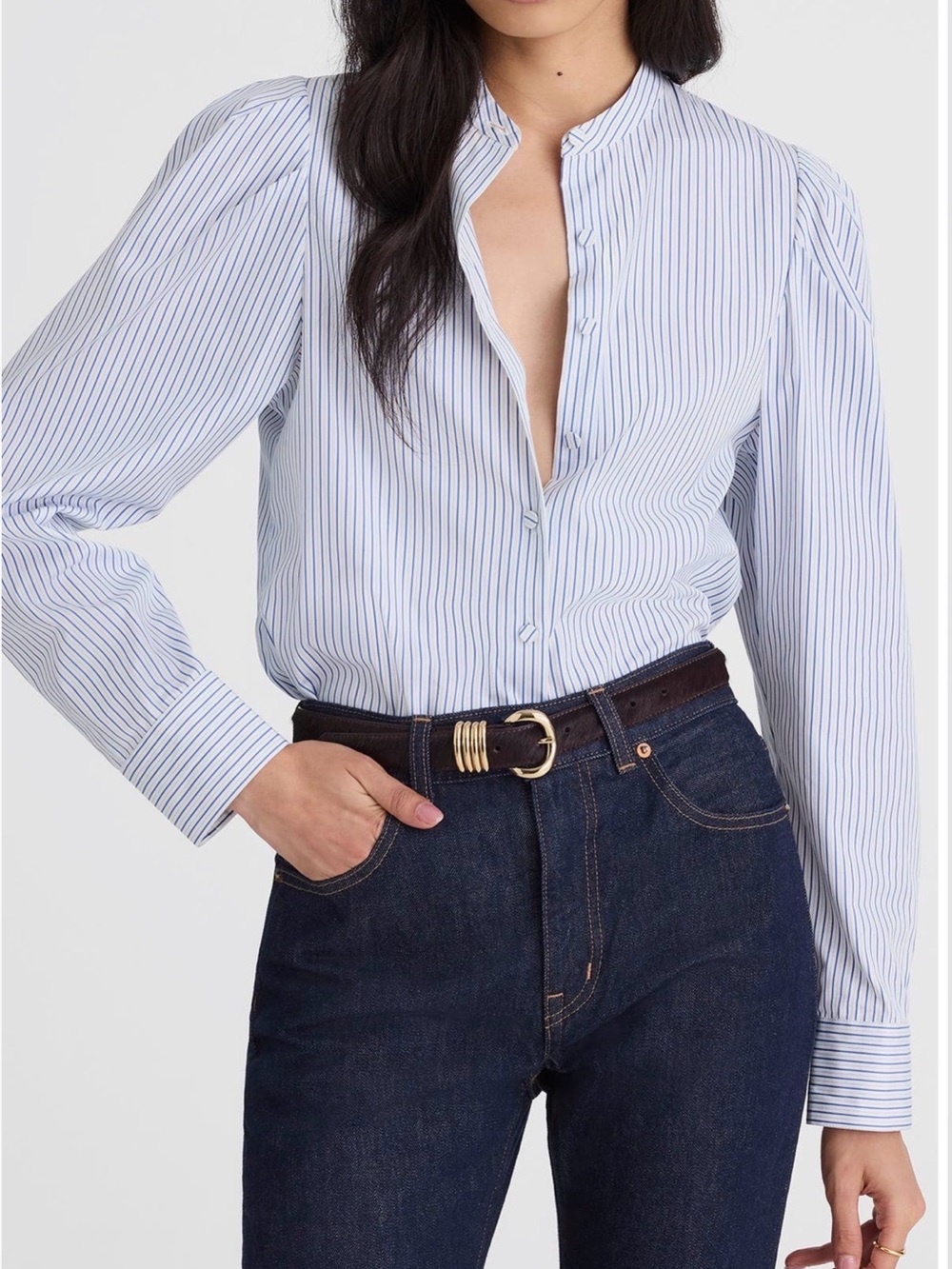 Women’s Blue Pinstripe Cotton Shirt - NWT - Picture 2 of 7